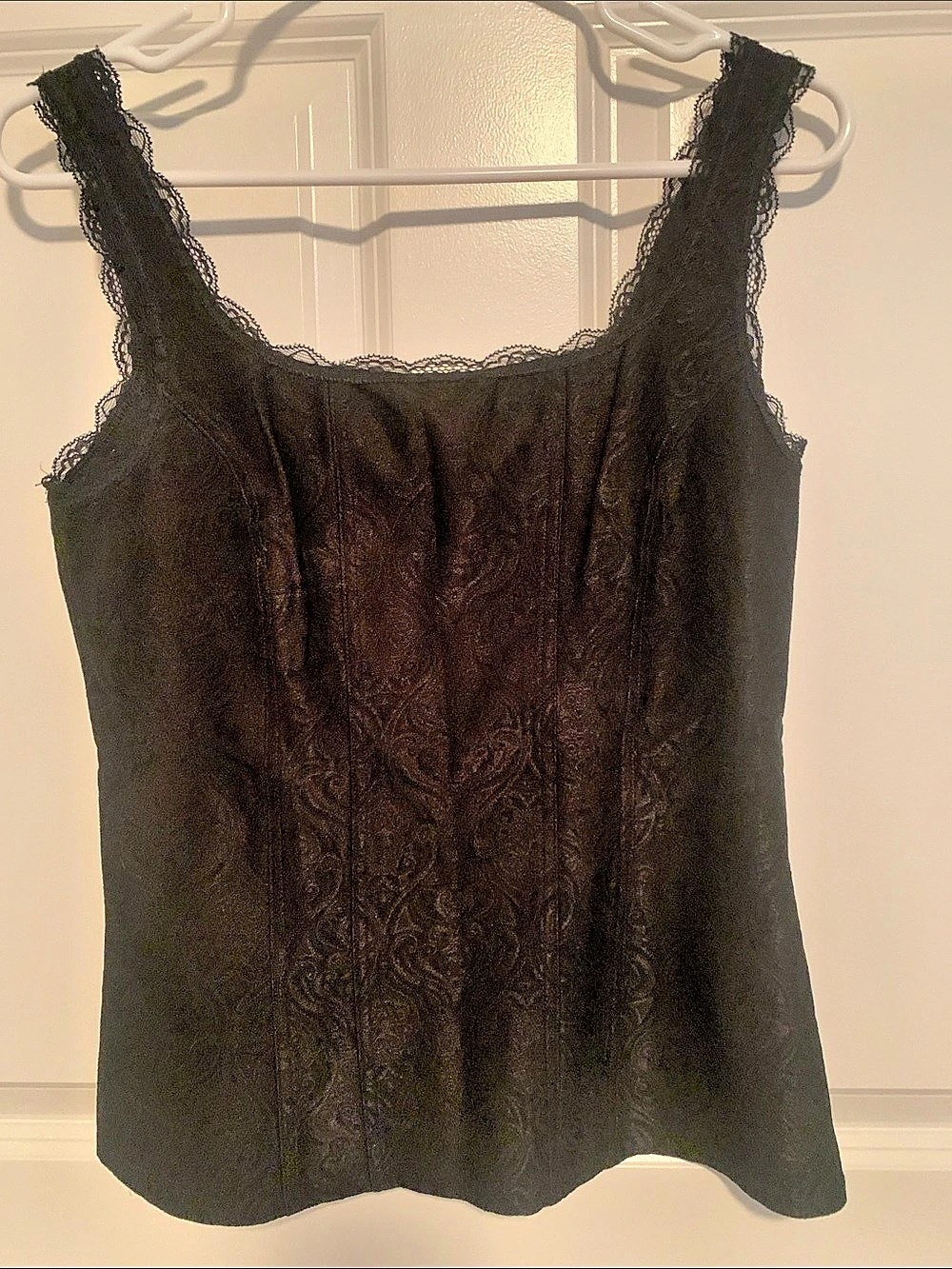 White House Black Market Black Damask Jacquard Corset Tank Top